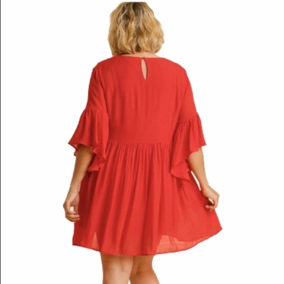 CLEARANCE- XL Umgee Women’s Floral Yoke Bell Sleeve Dress - Picture 2 of 6